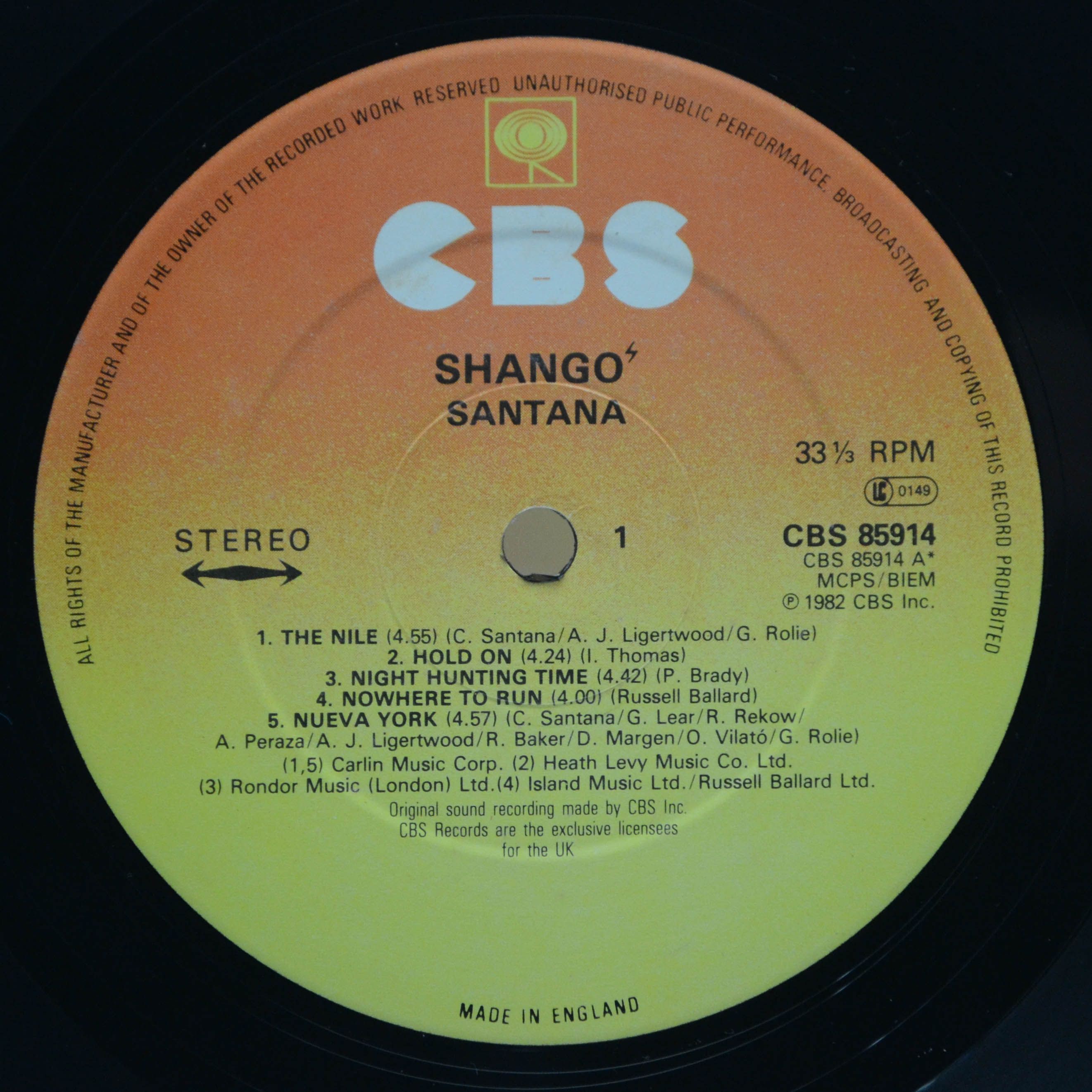 Santana — Shango (UK), 1982
