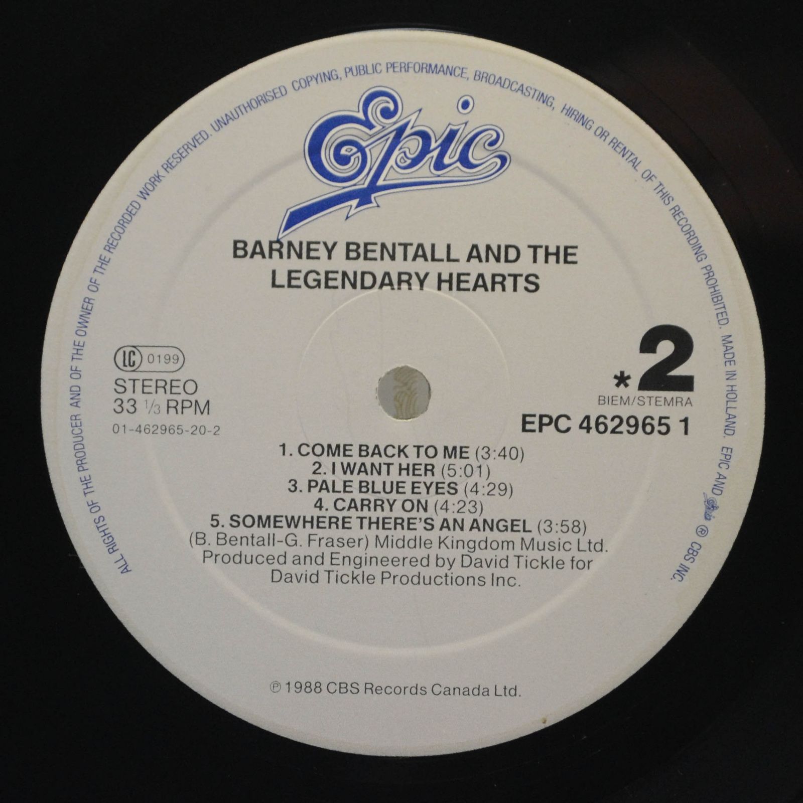 Barney Bentall — Barney Bentall & The Legendary Hearts, 1989