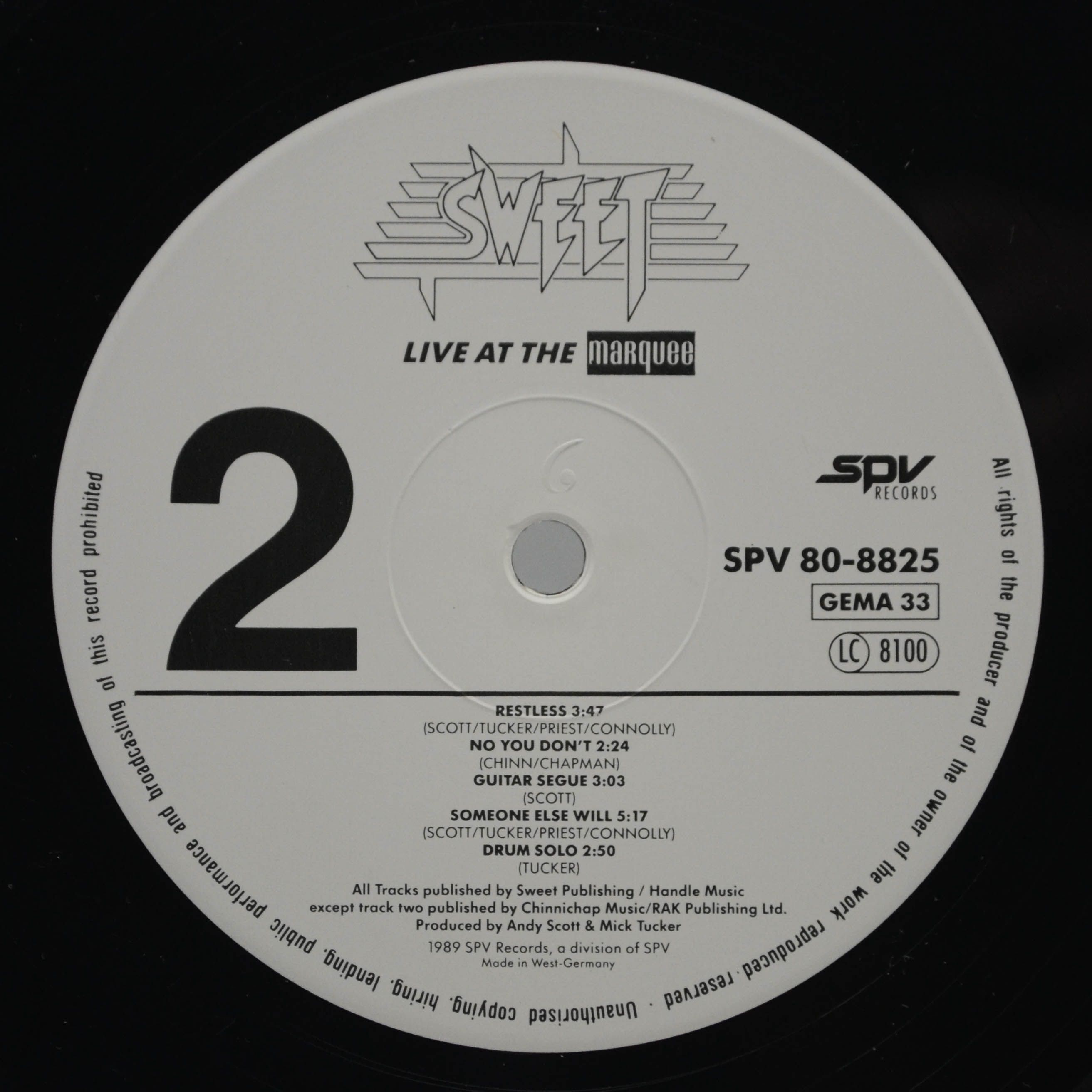 Sweet — Live At The Marquee (2LP), 1989