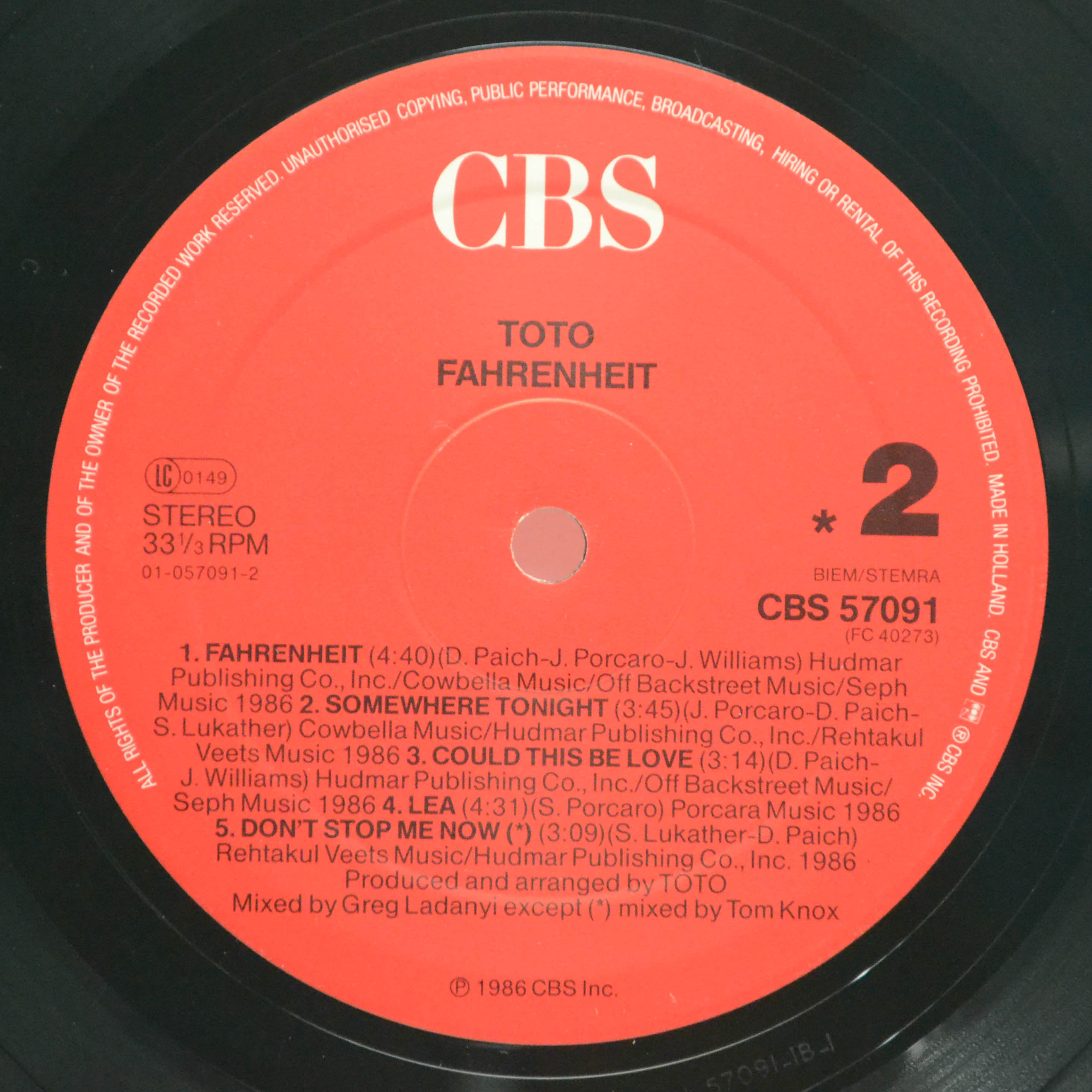 Toto — Fahrenheit, 1986