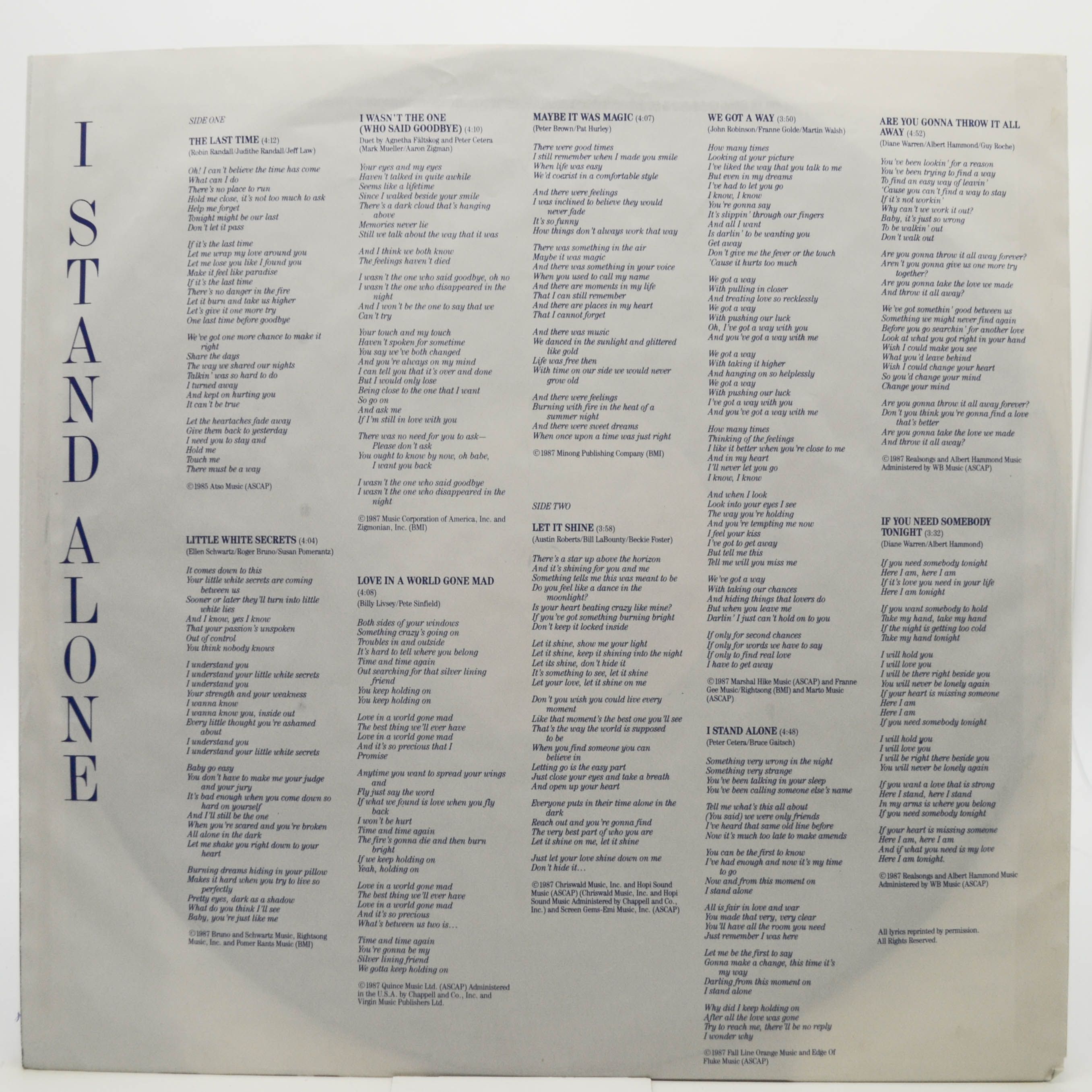 Agnetha Fältskog — I Stand Alone, 1987