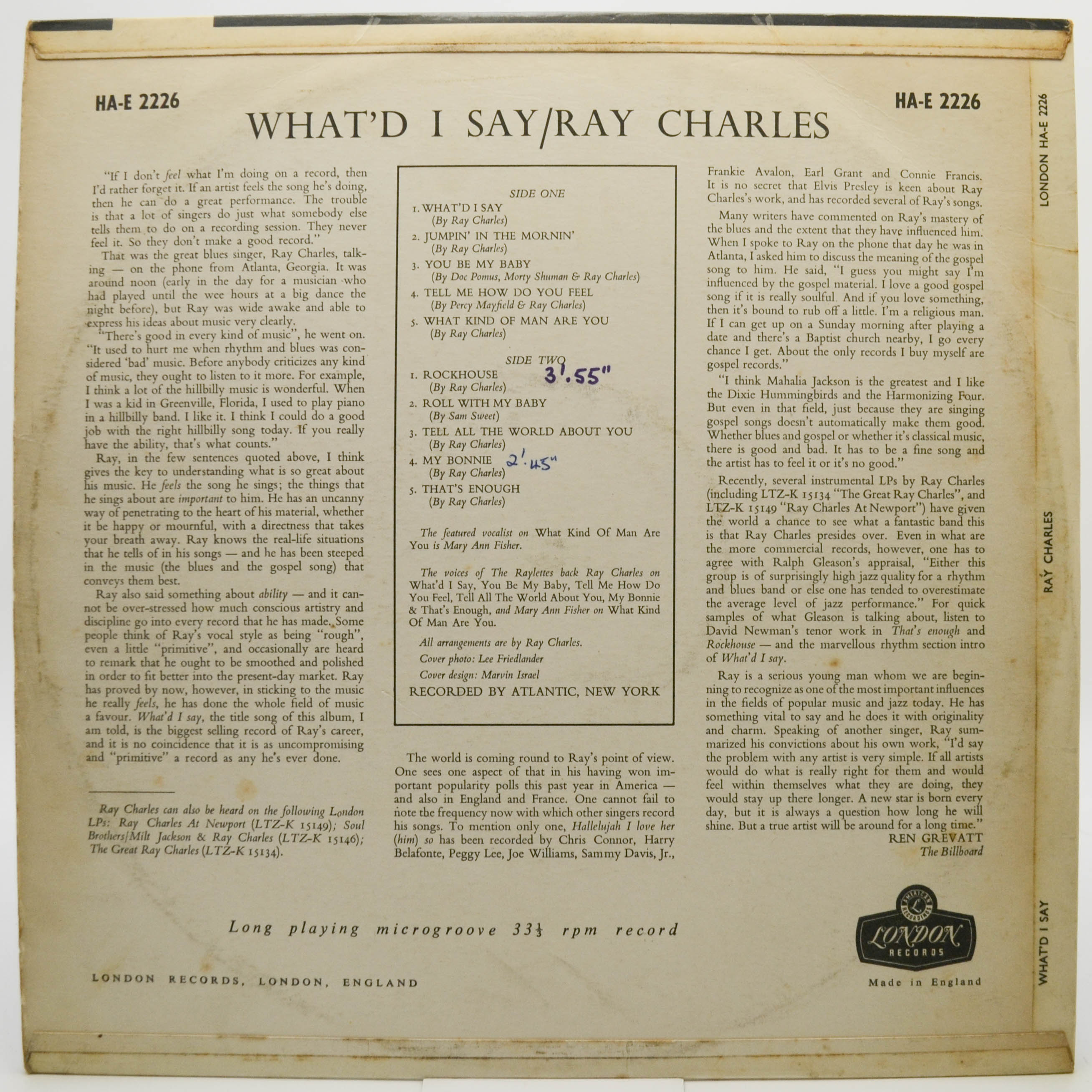 Ray Charles — What'd I Say (UK), 1959