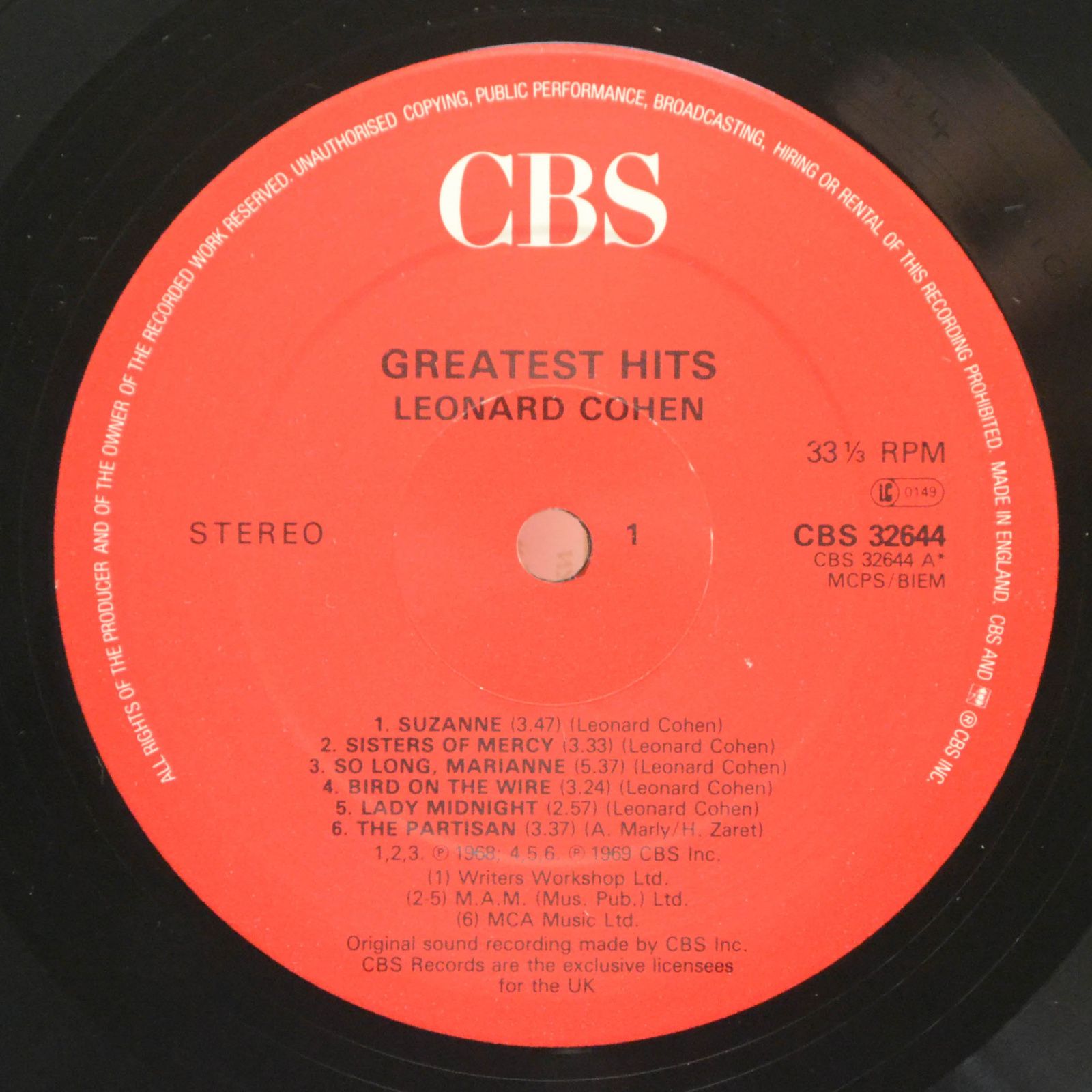 Leonard Cohen — Greatest Hits (UK), 1975