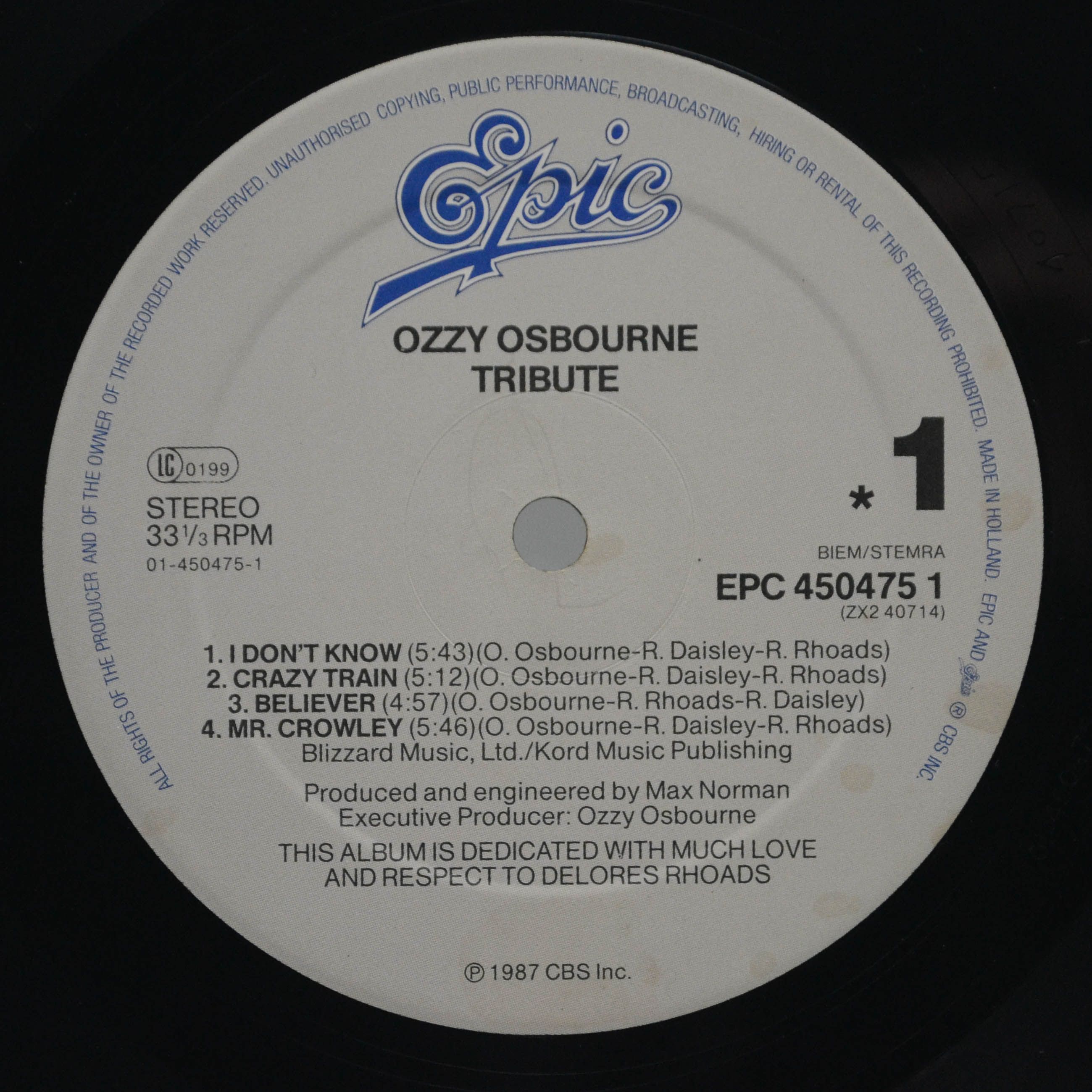 Ozzy Osbourne — Randy Rhoads Tribute (2LP), 1987