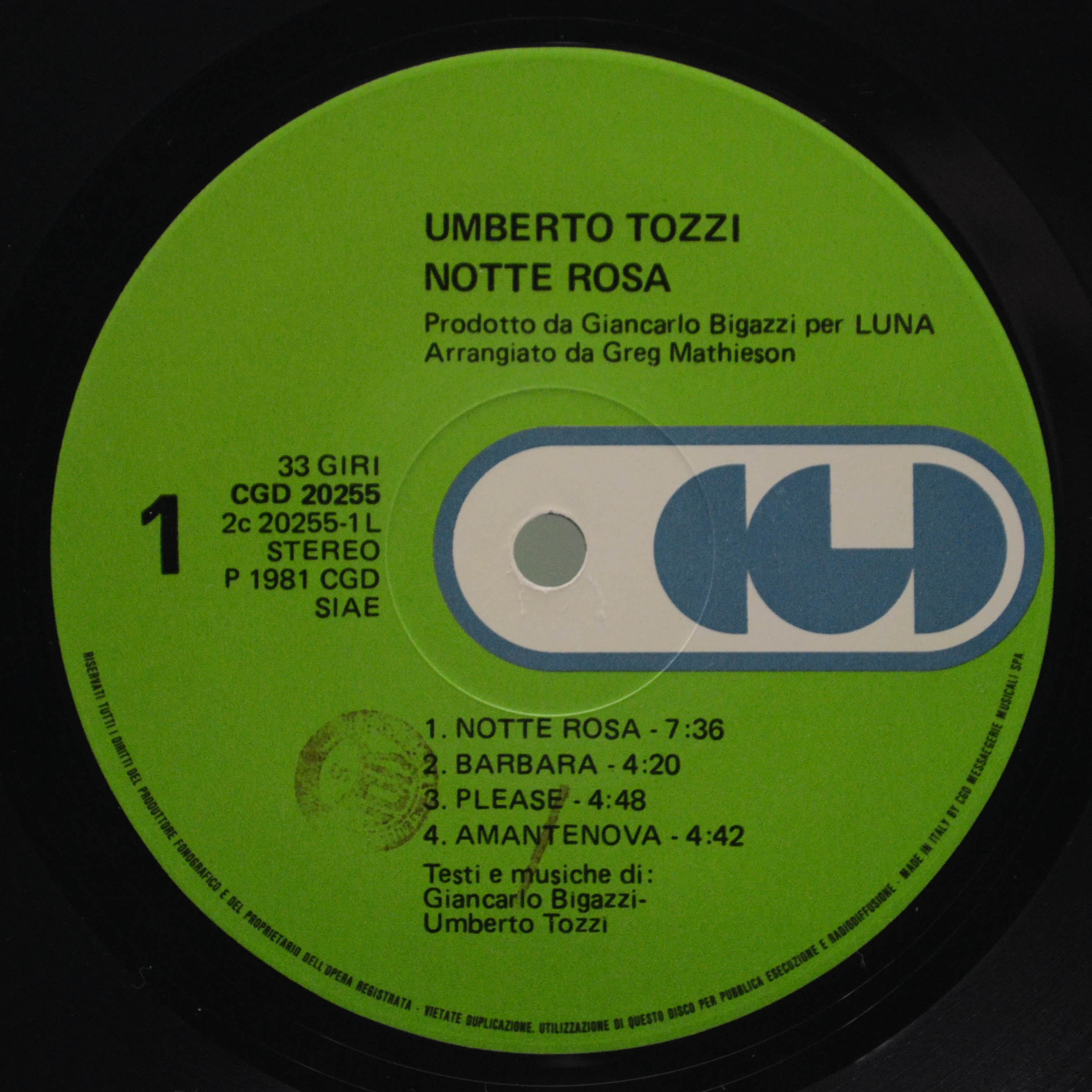 Umberto Tozzi — Notte Rosa (1-st, Italy), 1981