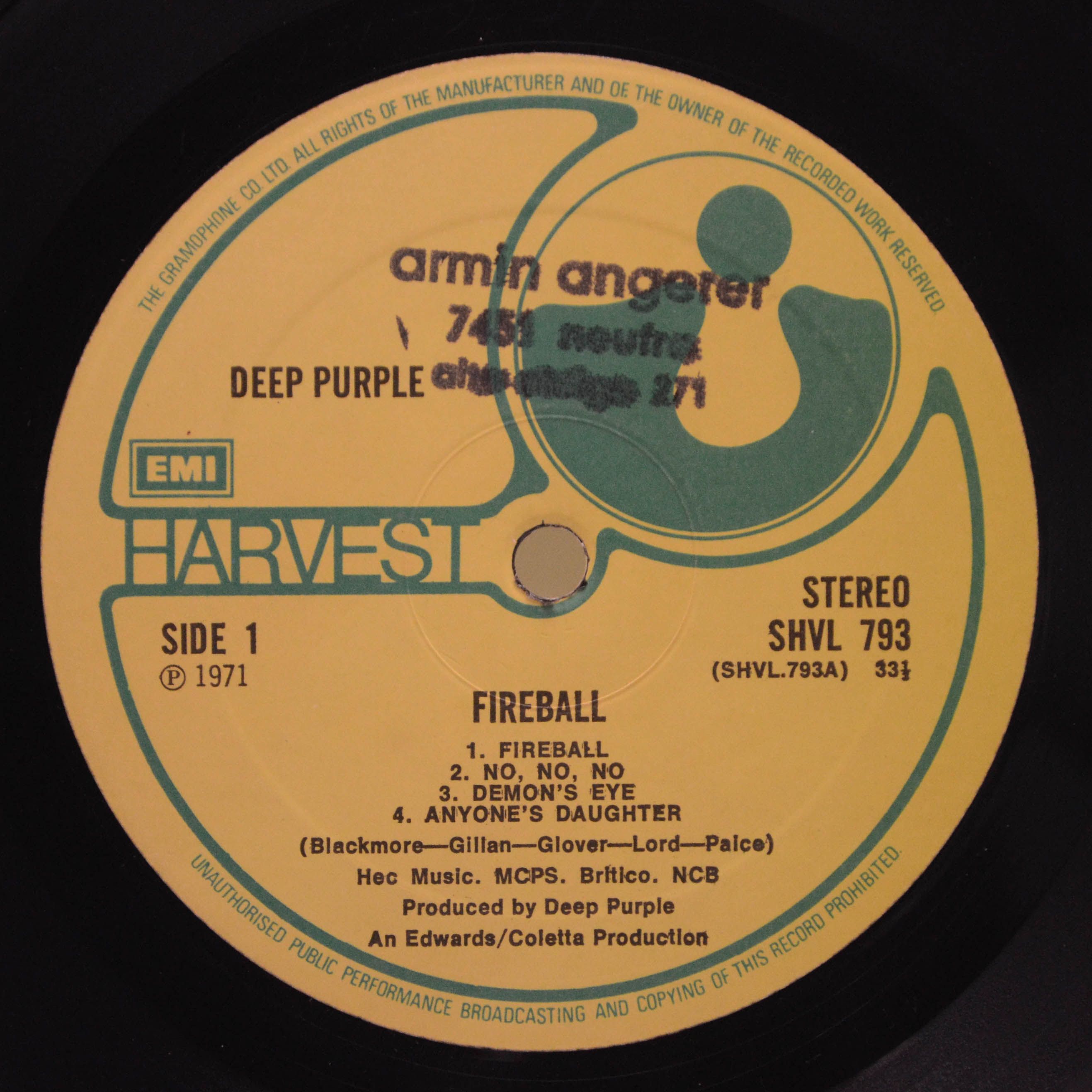 Deep Purple — Fireball (1-st, UK), 1971