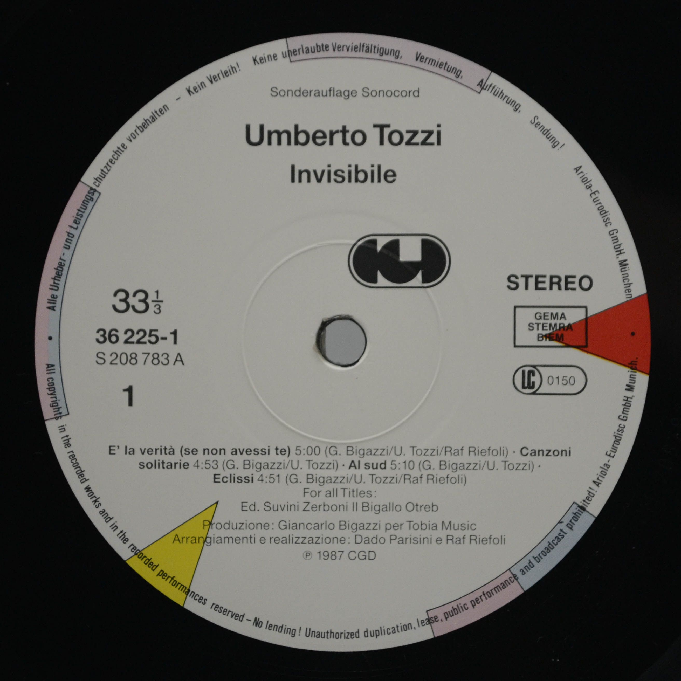 Umberto Tozzi — Invisibile, 1987