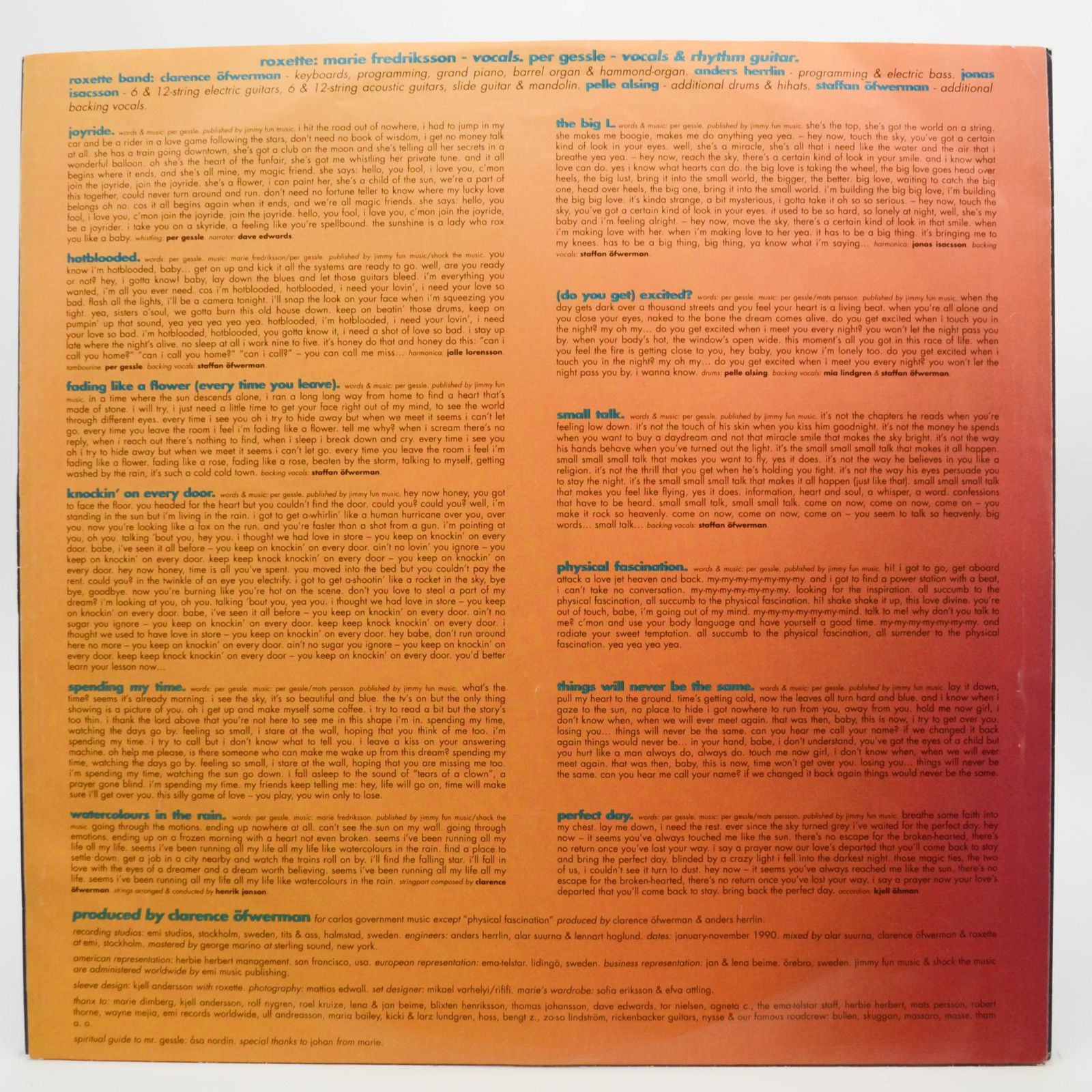 Roxette — Joyride (1-st, Sweden), 1991