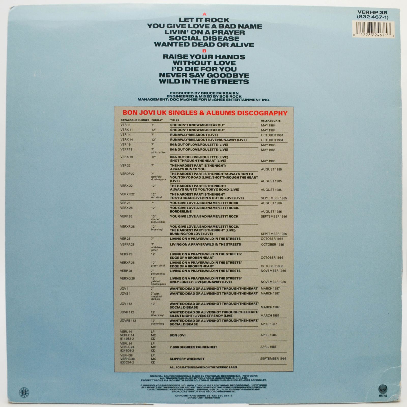 Bon Jovi — Slippery When Wet (UK, poster), 1986