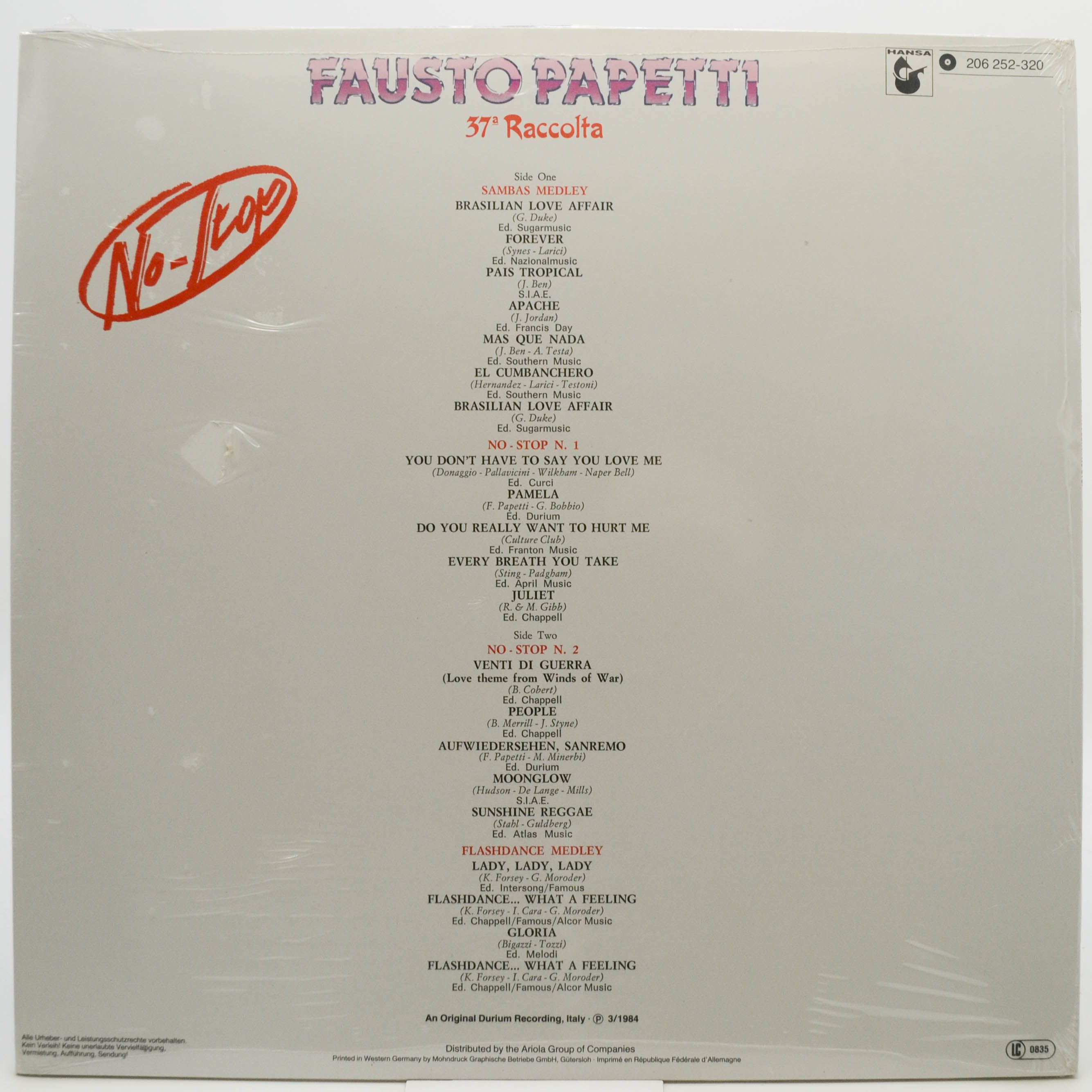 Fausto Papetti — No-Stop - 37a Raccolta, 1984