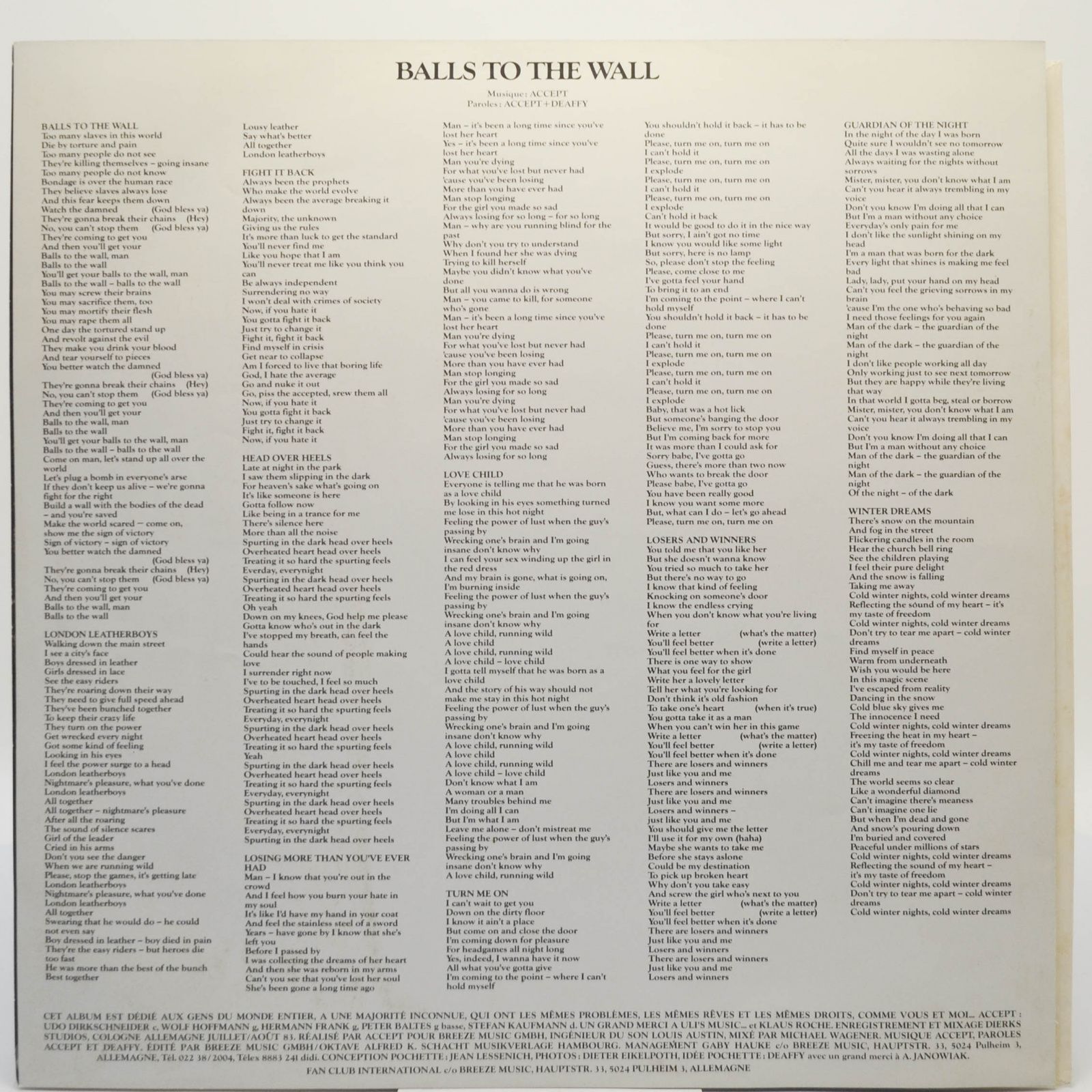 Accept — Balls To The Wall (poster), 1983
