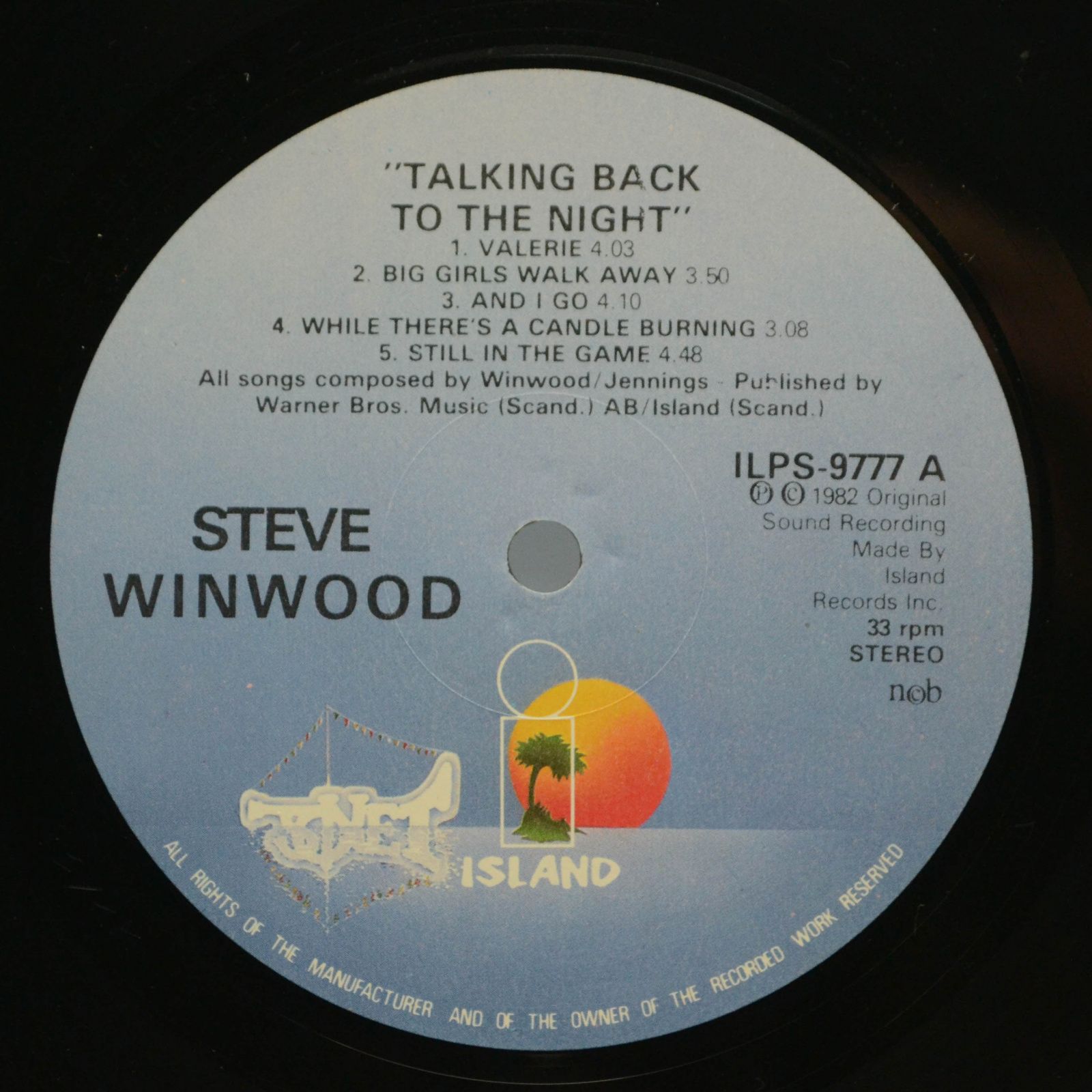 Steve Winwood — Talking Back To The Night, 1982