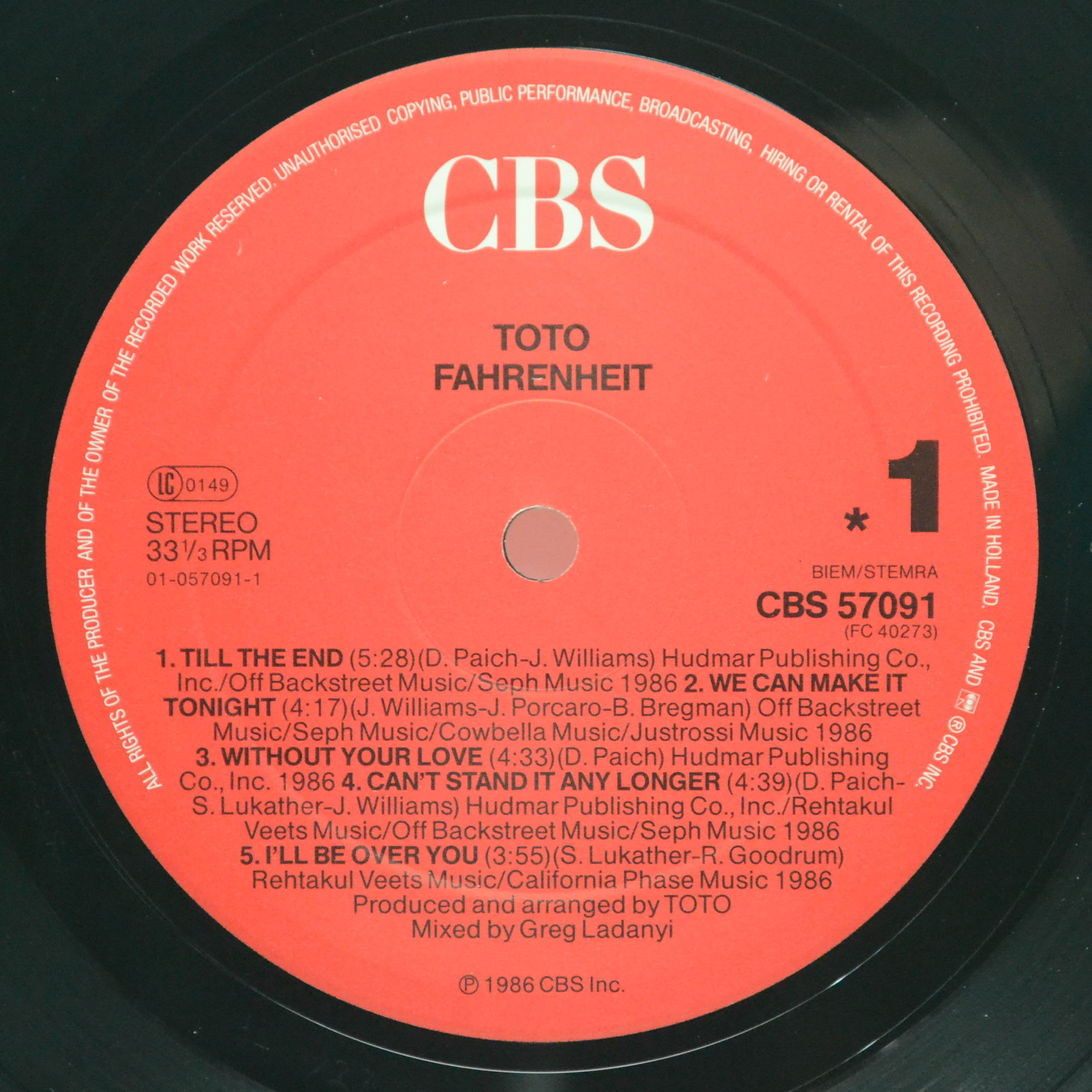 Toto — Fahrenheit, 1986