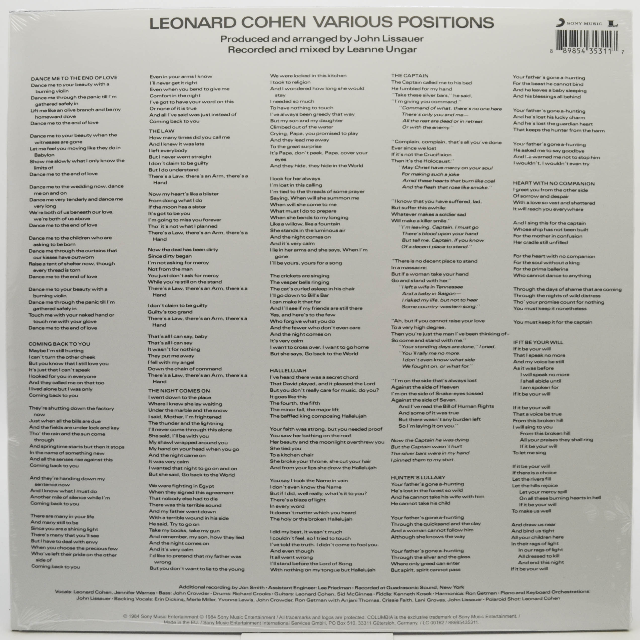 Leonard Cohen — Various Positions, 1984