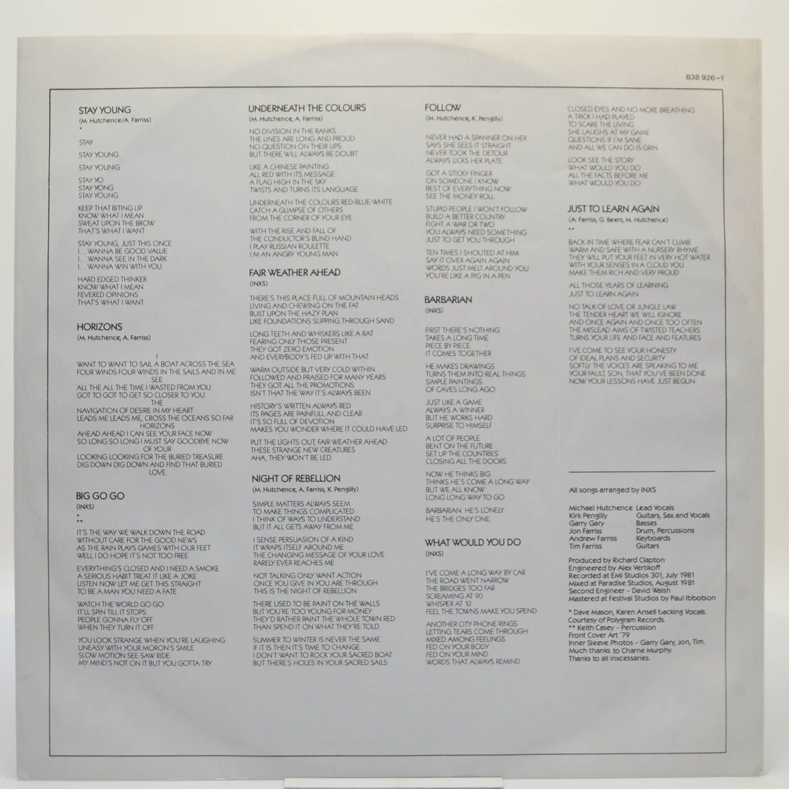 INXS — Underneath The Colours, 1981