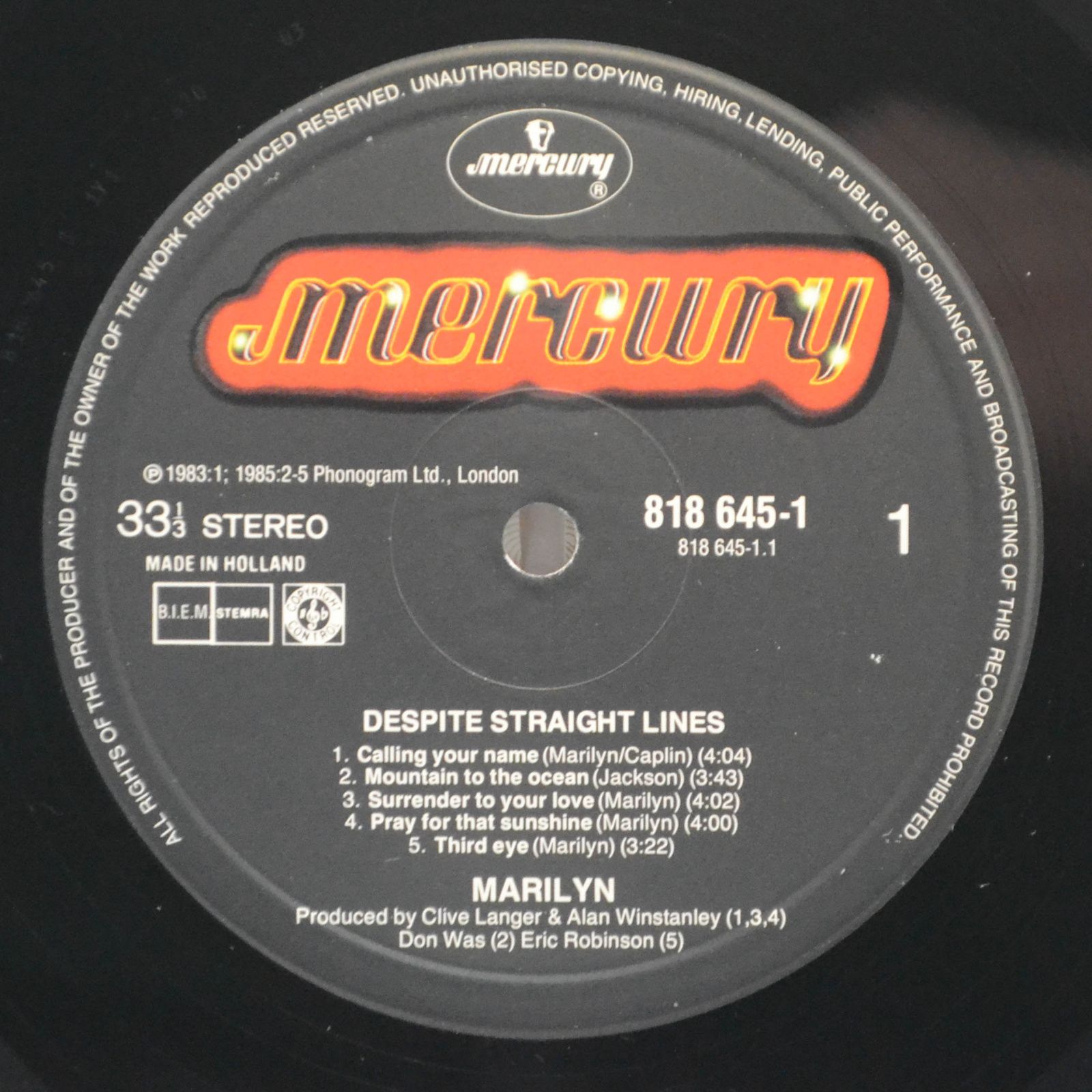 Marilyn — Despite Straight Lines, 1985