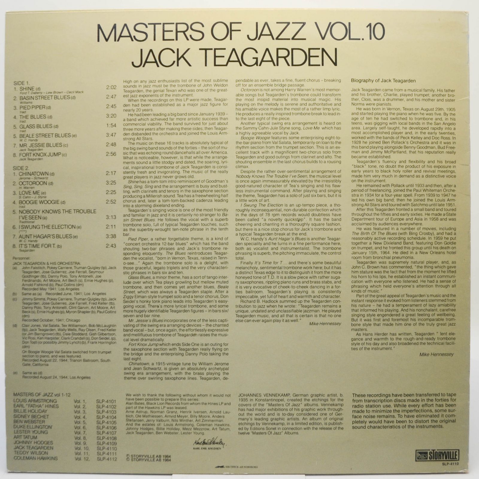 Jack Teagarden — Master Of Jazz, 1984