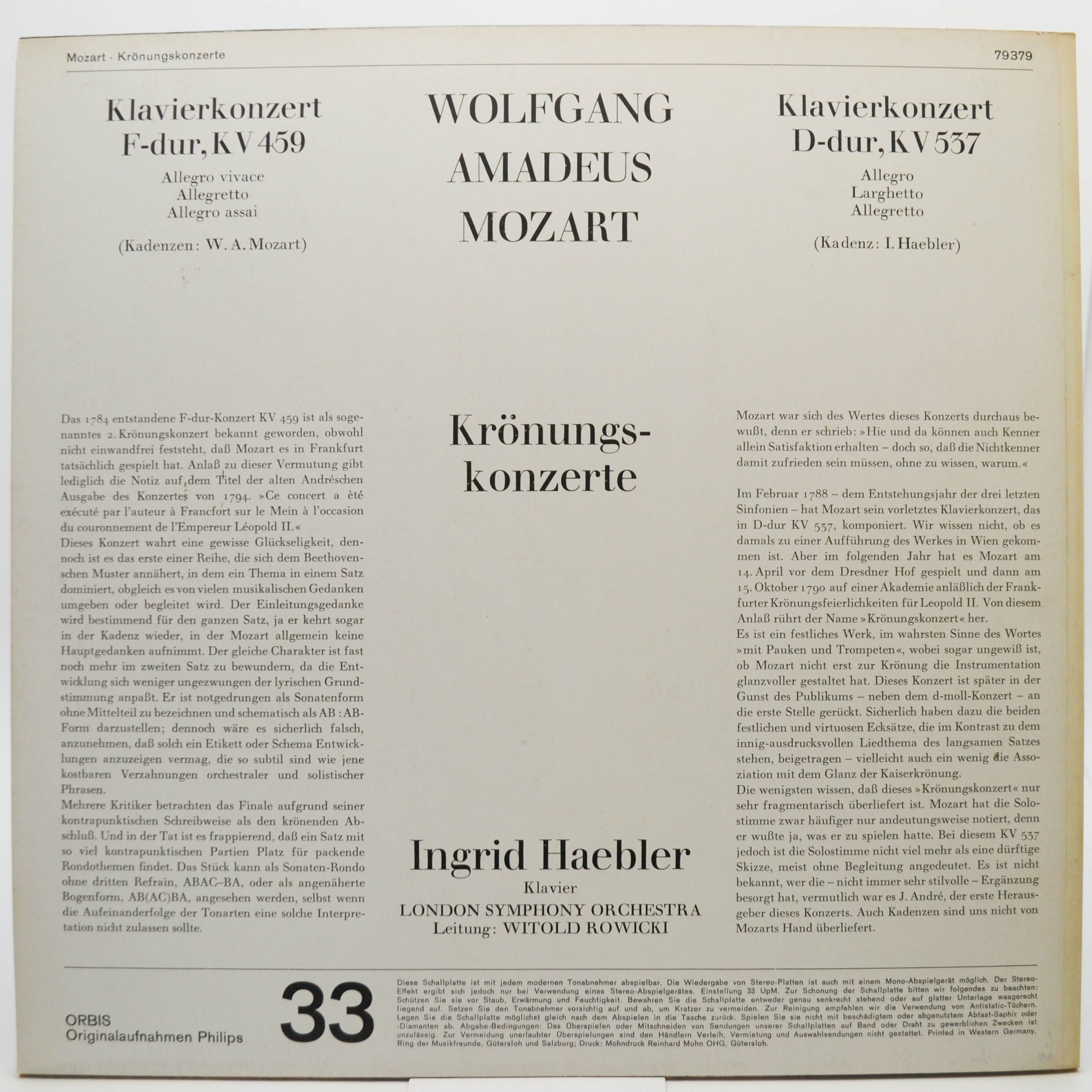 Mozart, Ingrid Haebler, Witold Rowicki — Krönungskonzerte, 1963