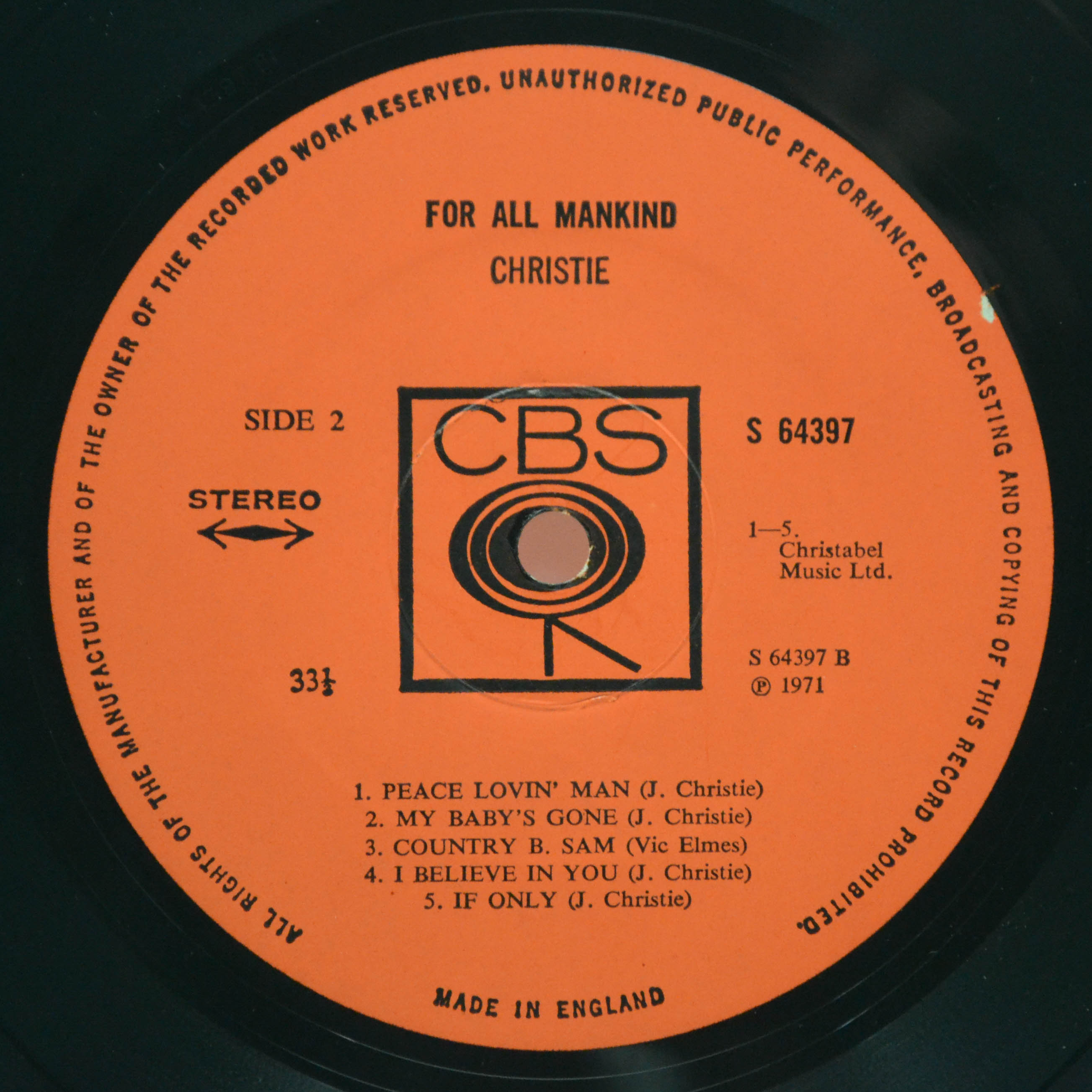 Christie — For All Mankind (1-st, UK), 1971