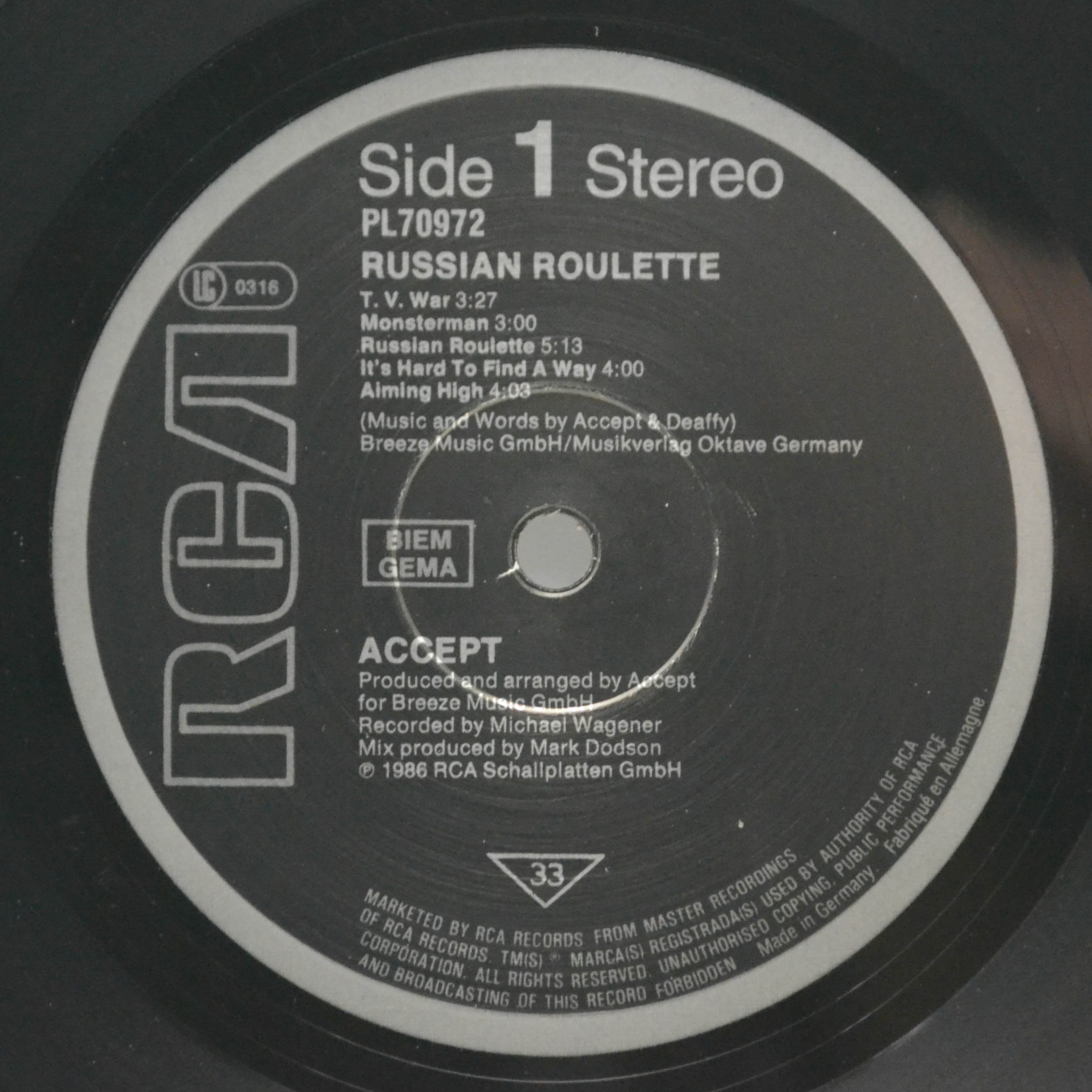 Accept — Russian Roulette, 1986