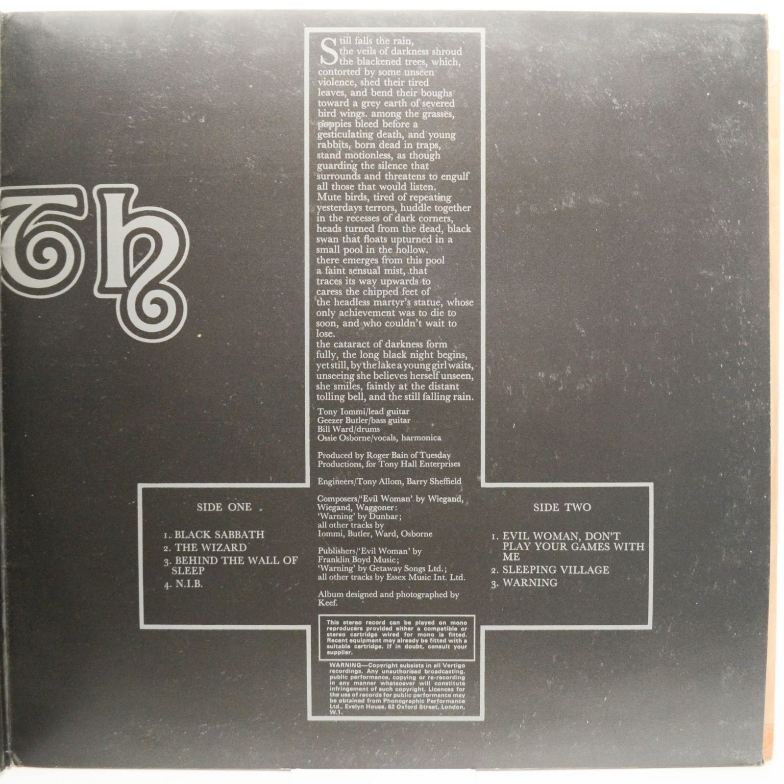 Black Sabbath — Black Sabbath (UK, Vertigo "Swirl"), 1970