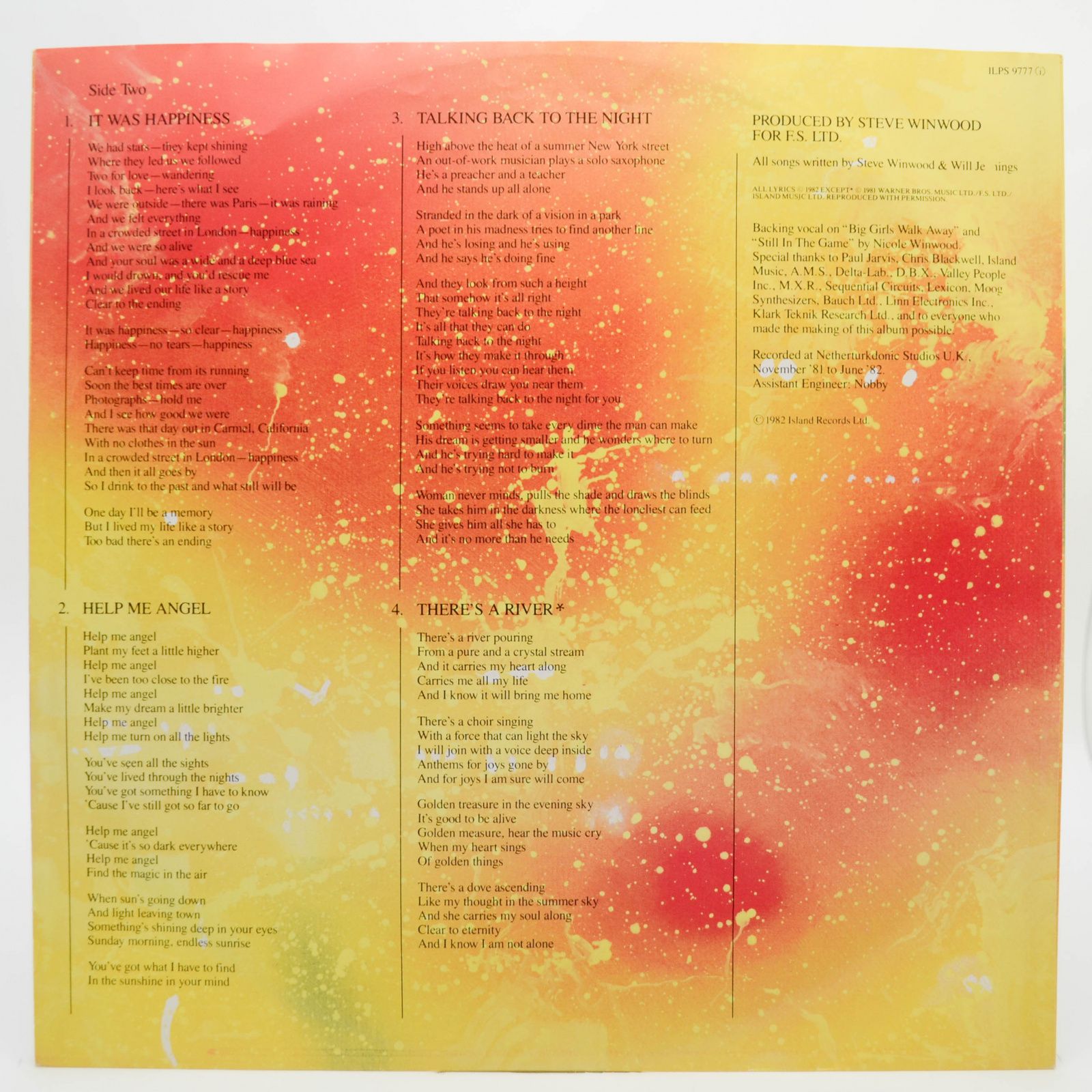 Steve Winwood — Talking Back To The Night, 1982