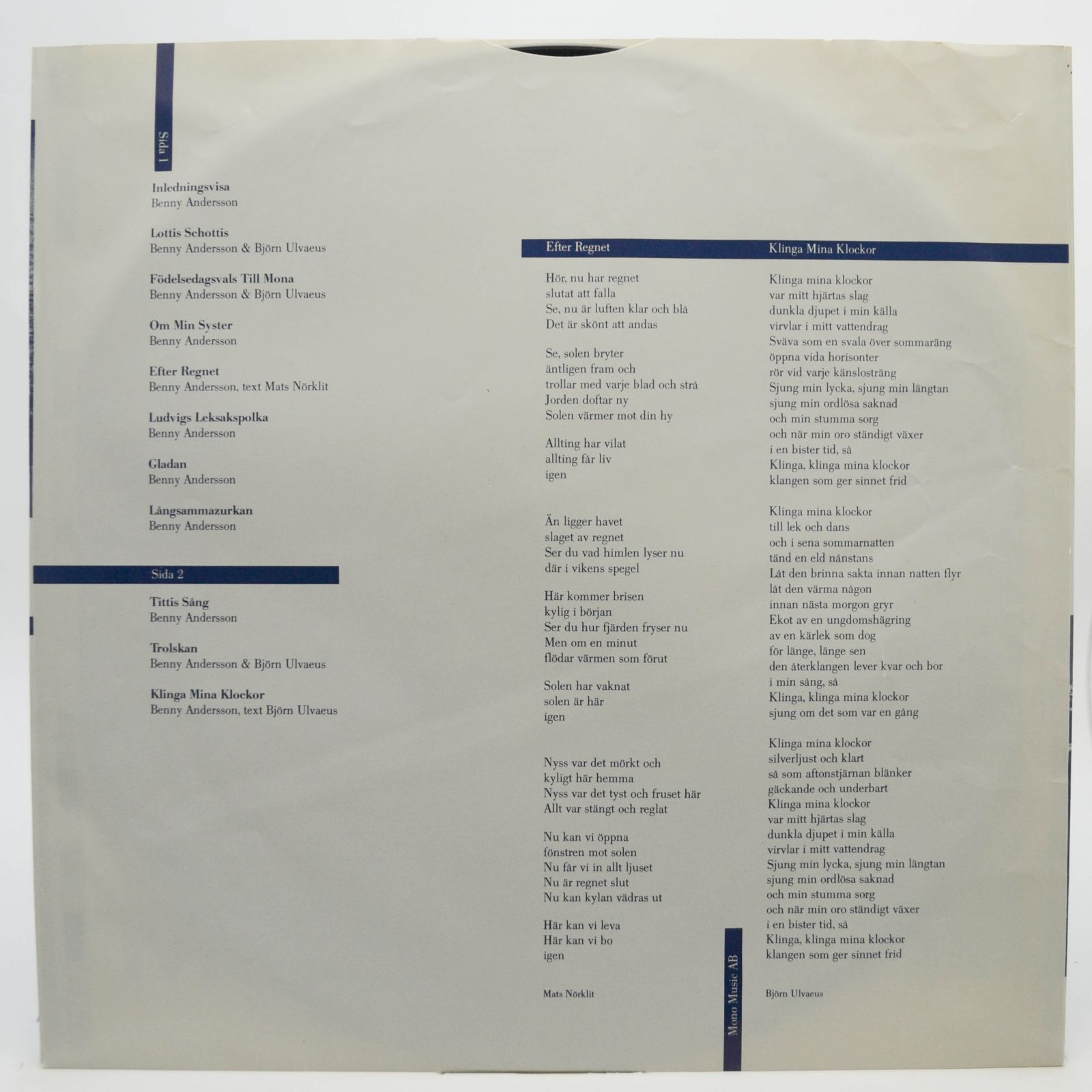 Benny Andersson — Klinga Mina Klockor, 1987