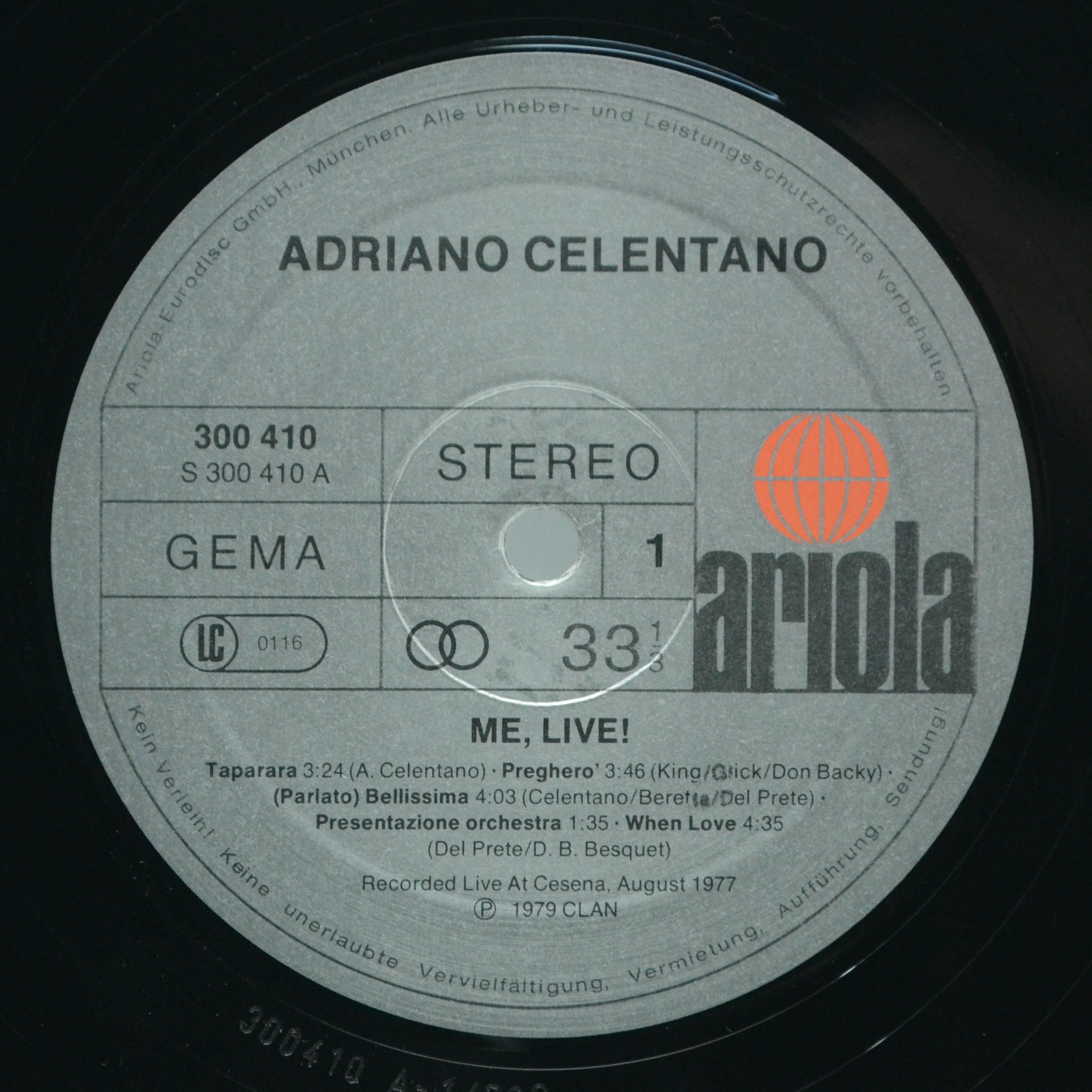 Adriano Celentano — Me, Live (2LP), 1979