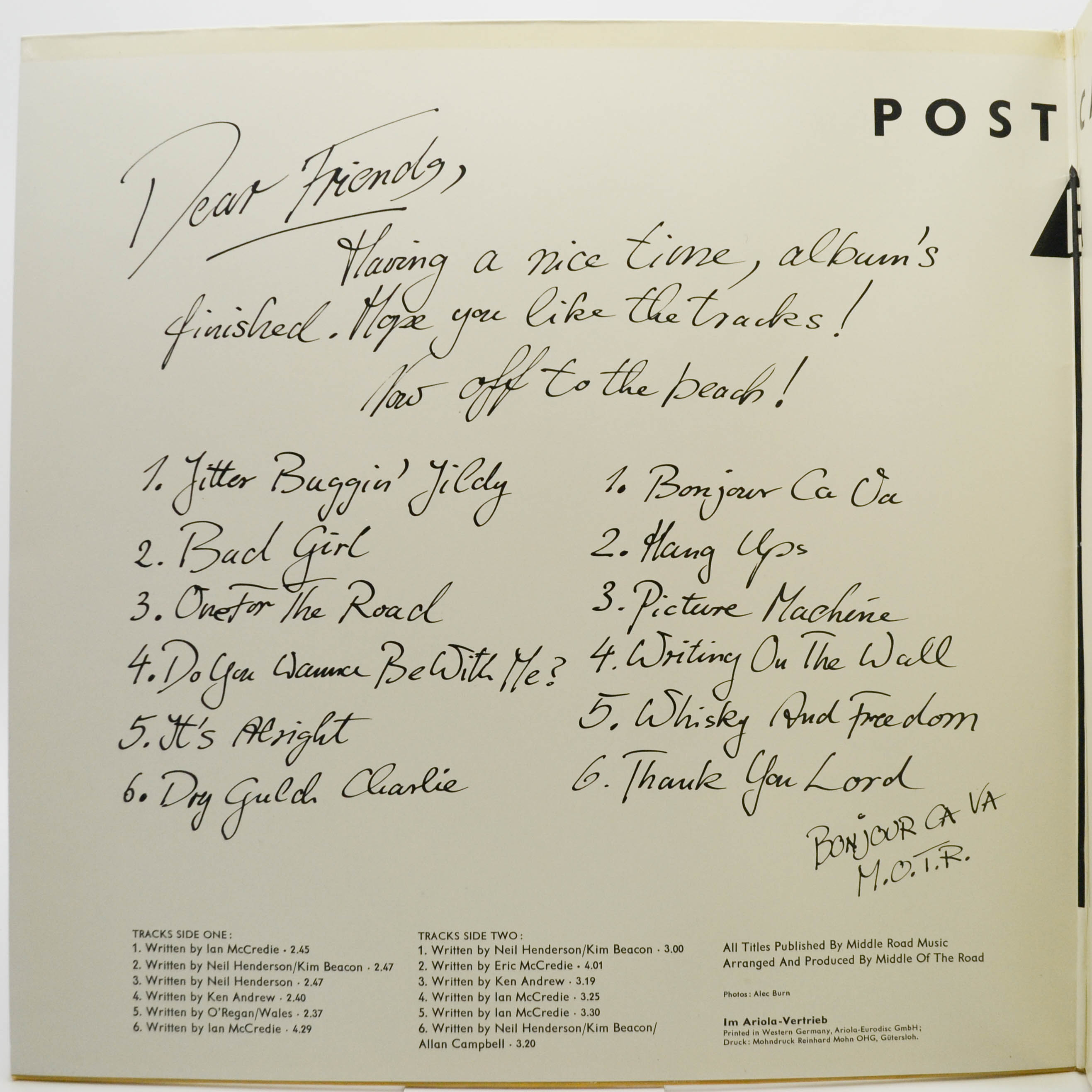 Middle Of The Road — Postcard, 1974