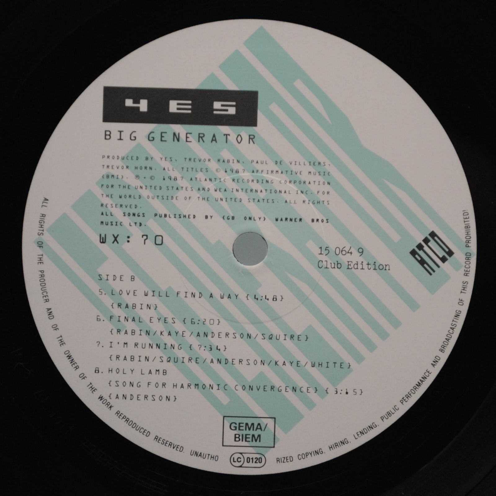 Yes — Big Generator, 1987