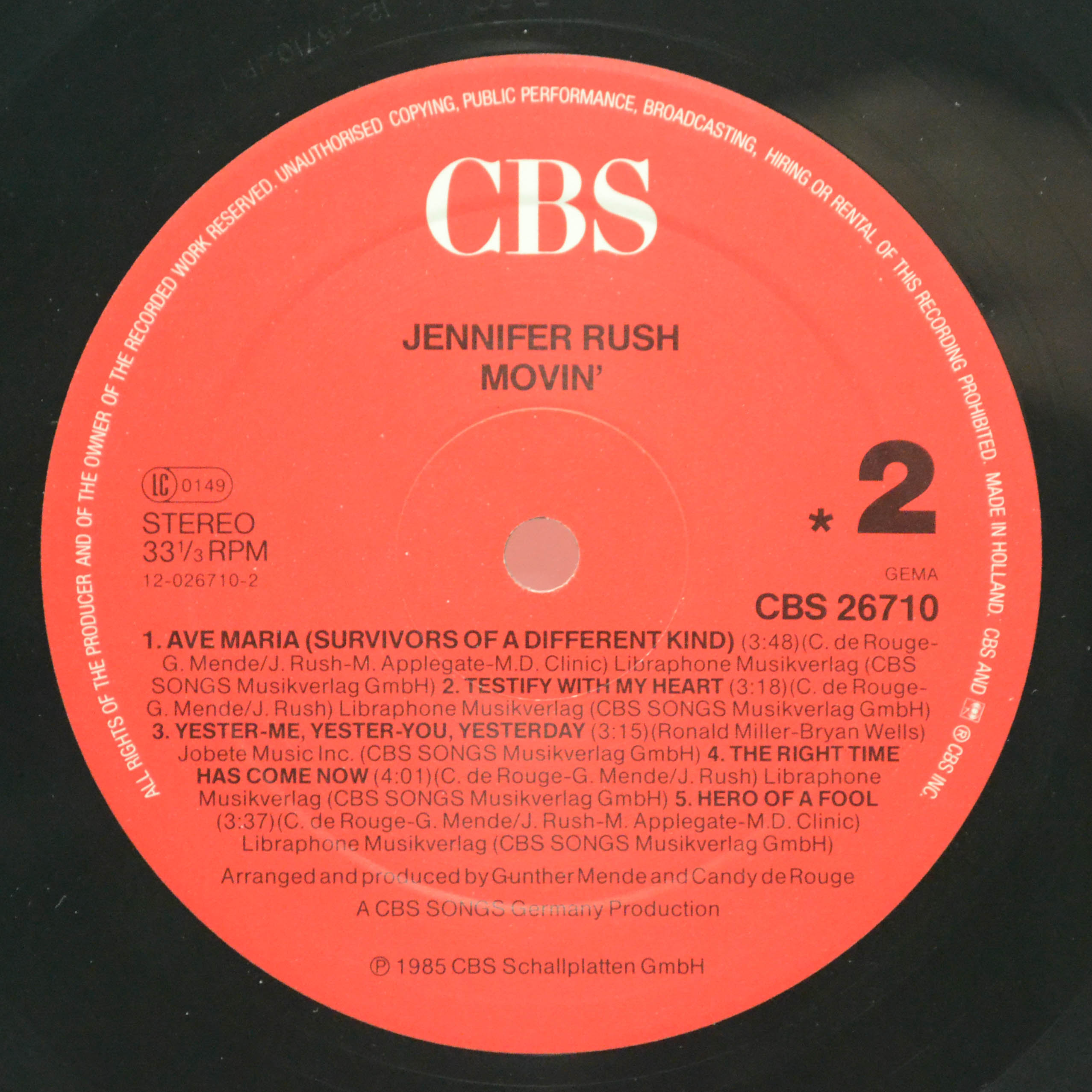 Jennifer Rush — Movin', 1985