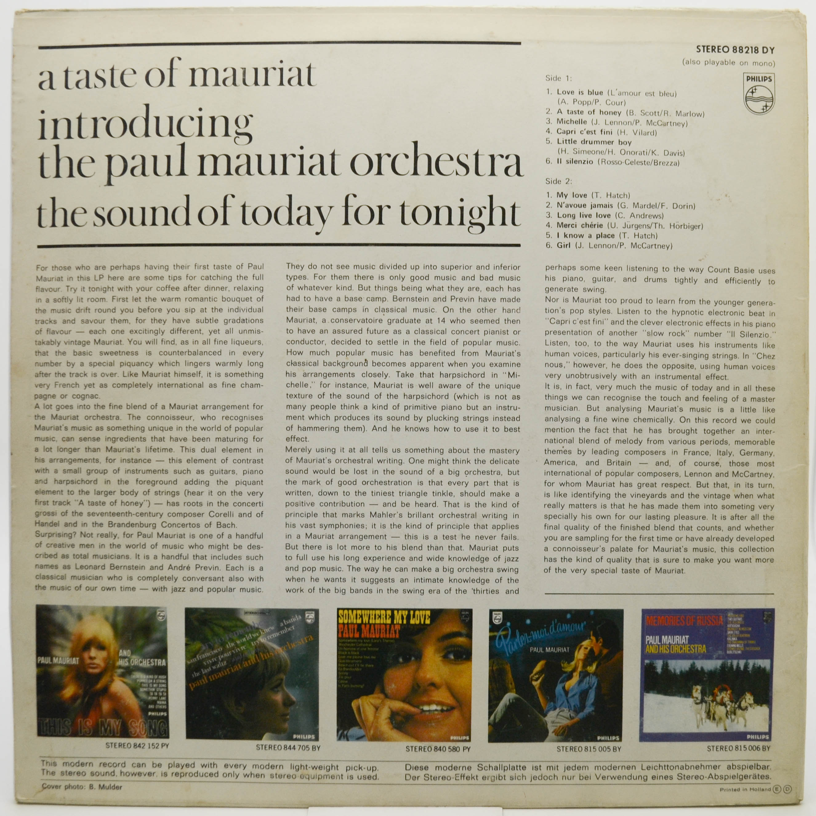 Paul Mauriat Orchestra — A Taste Of Mauriat,