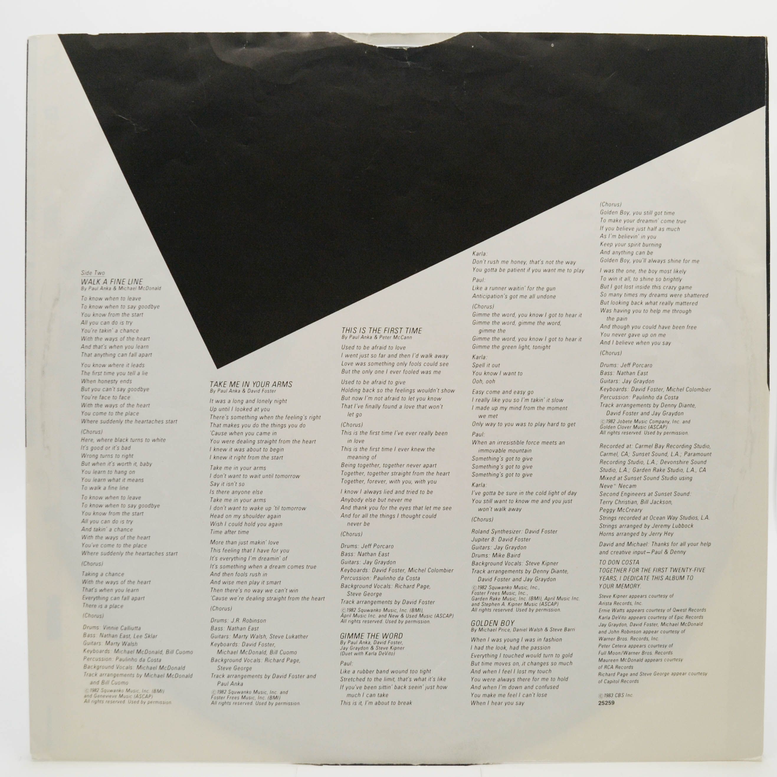 Paul Anka — Walk A Fine Line, 1983