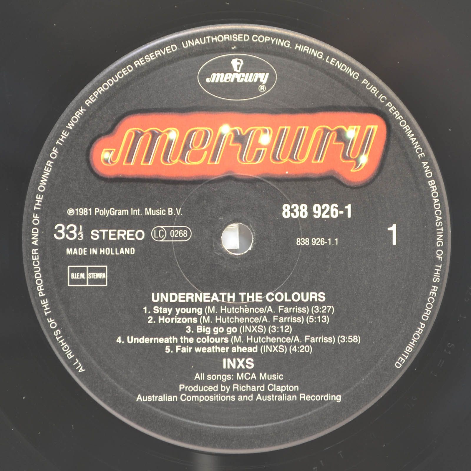 INXS — Underneath The Colours, 1981