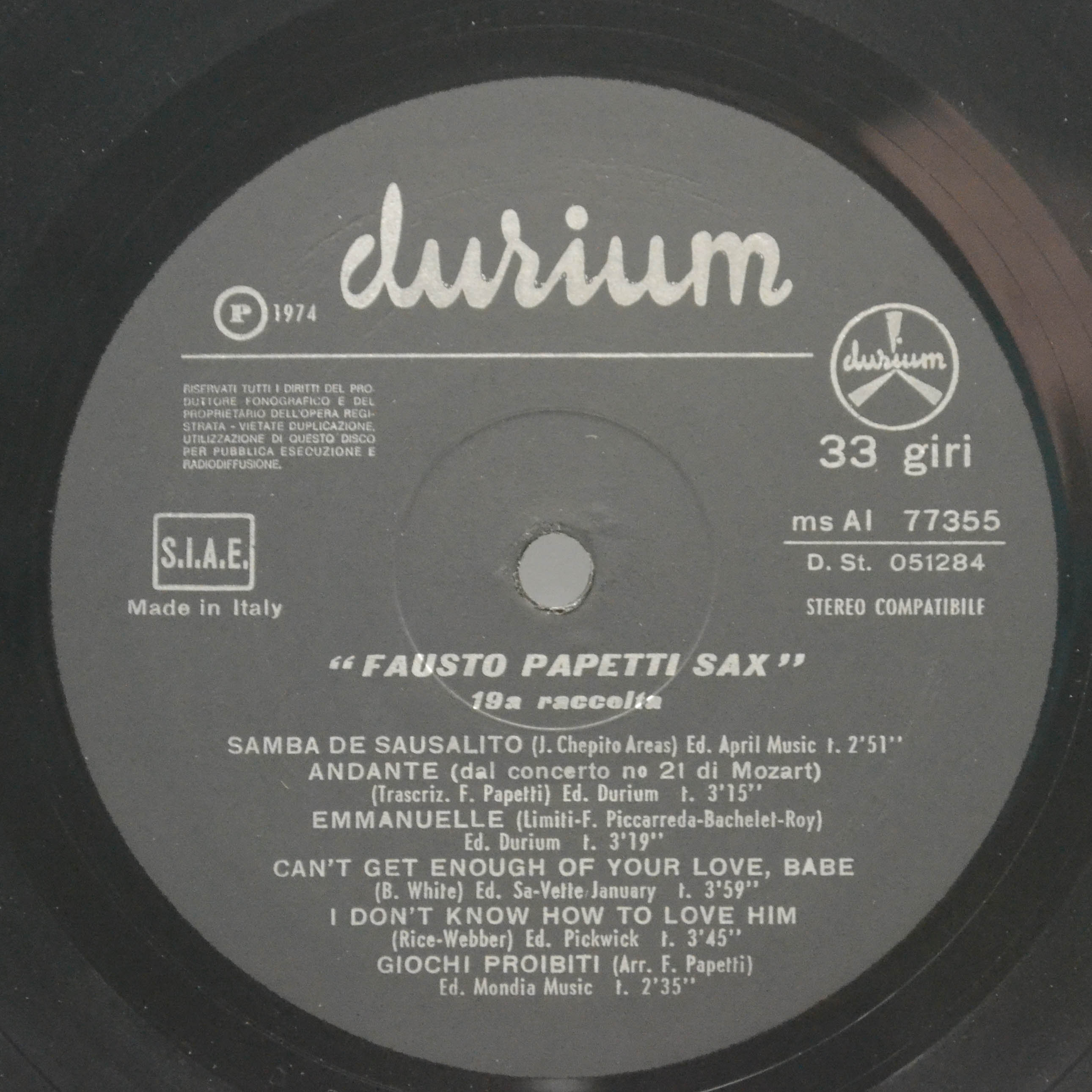 Fausto Papetti — 19ª Raccolta (1-st, Italy), 1974