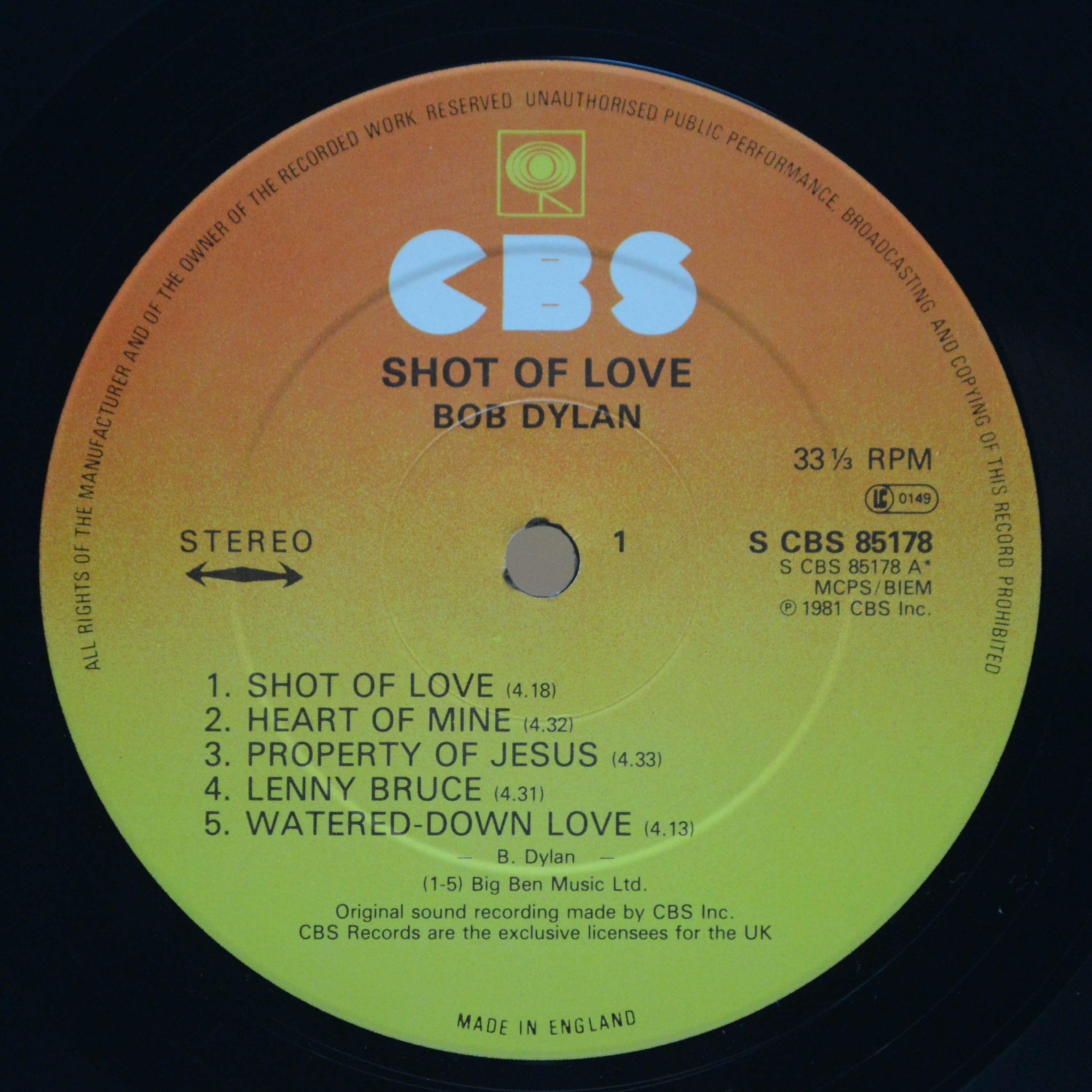 Bob Dylan — Shot Of Love (UK), 1981
